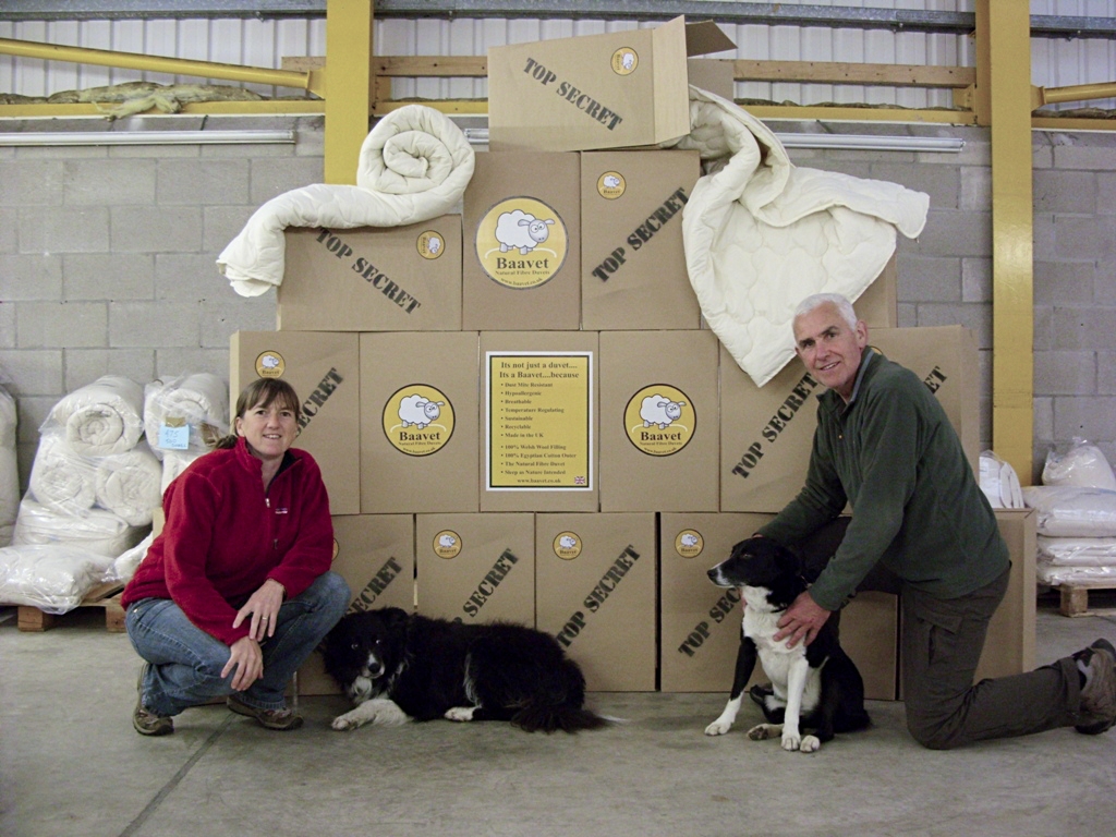 Lesley and Roger with Gwen and Moss and the first ever wool duvets